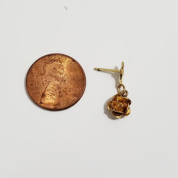 Vintage 14k Yellow Gold Dangly Rose Earrings Missing Backs 1 Gram - Picture 5 of 5